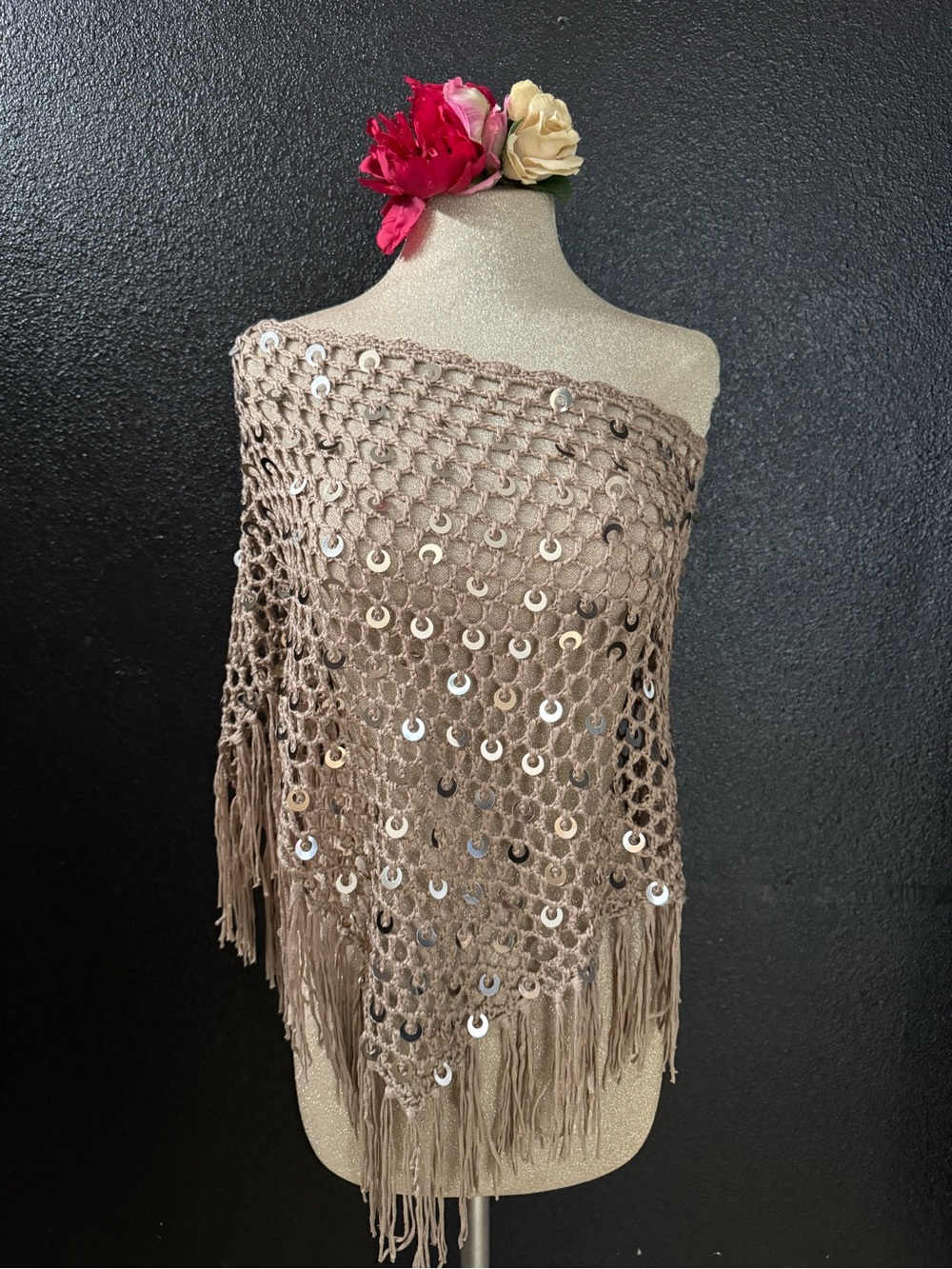 Mocha poncho with sequin details✨